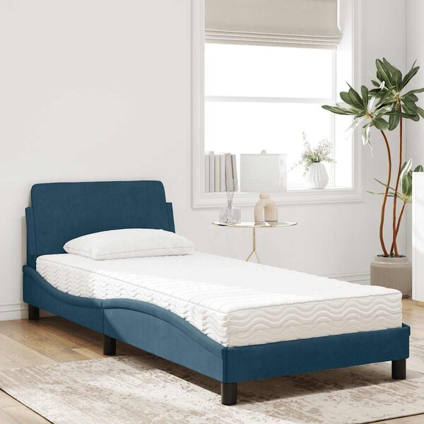 Postel s matrací Dover modrá 90 x 190 cm samet 3208315