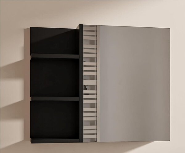 HAJDUK FURNITURE Koupelnová zrcadlová skříňka 60x50 cm černá 1 dveře bezúchytková závěsná skříňka do koupelny se zrcadlem police vlevo