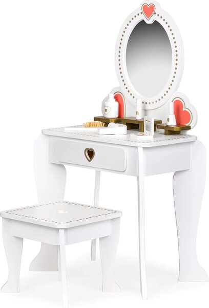 Dívčí toaletní stolek ze dřeva, zrcadlo, doplňky, bílý, elegantní, neutrální