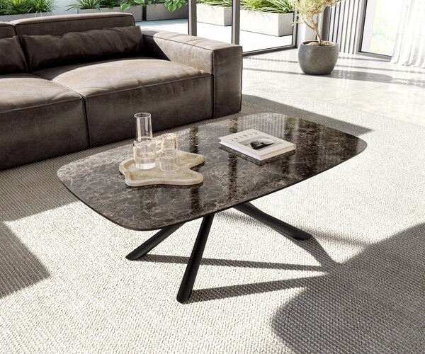 DELIFE Konferenční stolek Edge Boot 120x70 cm keramika Laminam® Emperador Extra Lucidato tmavě hnědá Sarity kov černá