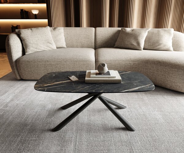 DELIFE Konferenční stolek Edge Boot 100x50 cm keramika Laminam® Noir Desir hnědá Sarity kov černá