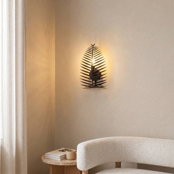 Opviq Nástěnné světlo LEAF, černé, výška 30 cm, kov, E14, stmívatelný, Černá, Obývací pokoj / jídelna, kov, Moderní