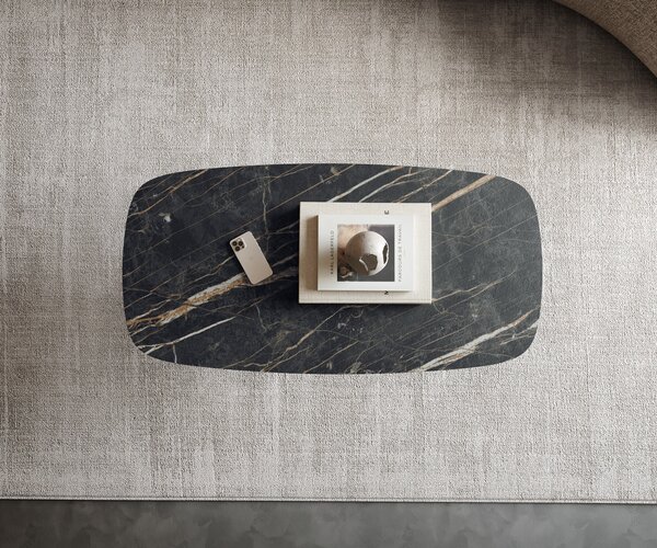 DELIFE Konferenční stolek Edge Boot 100x50 cm keramika Laminam® Noir Desir hnědá Sarity kov černá