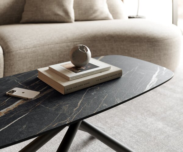 DELIFE Konferenční stolek Edge Boot 100x50 cm keramika Laminam® Noir Desir hnědá Sarity kov černá