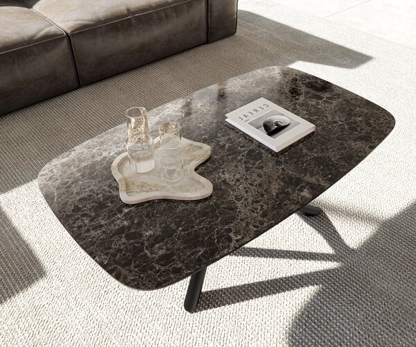 DELIFE Konferenční stolek Edge Boot 120x70 cm keramika Laminam® Emperador Extra Lucidato tmavě hnědá Sarity kov černá