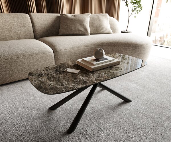 DELIFE Konferenční stolek Edge Boot 100x50 cm keramika Laminam® Emperador Extra Lucidato tmavě hnědá Sarity kov černá