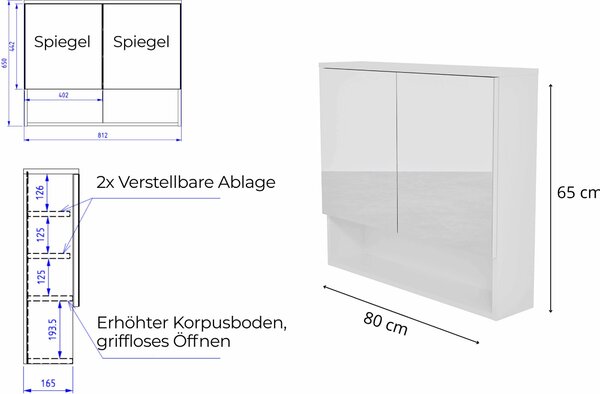 HAJDUK FURNITURE Koupelnová zrcadlová skříňka 78x70 cm bílá 2 dveře bezúchytková závěsná skříňka do koupelny se zrcadlem a policí