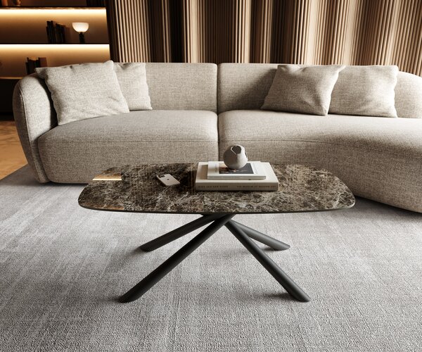 DELIFE Konferenční stolek Edge Boot 100x50 cm keramika Laminam® Emperador Extra Lucidato tmavě hnědá Sarity kov černá