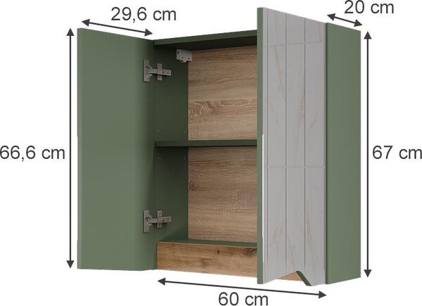 Koupelnová zrcadlová skříňka Vicco Marelle Zelená/umělecká 60 x 67 cm s policemi, Model 57338