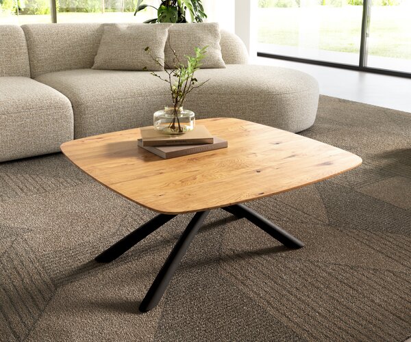 DELIFE Konferenční stolek Edge Boot 90x90 cm dub přírodní švýcarská hrana Sarity kov černá