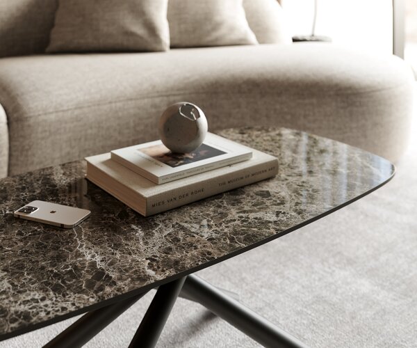 DELIFE Konferenční stolek Edge Boot 100x50 cm keramika Laminam® Emperador Extra Lucidato tmavě hnědá Sarity kov černá