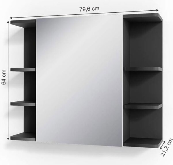 Koupelnová zrcadlová skříňka Vicco Fynn Antracit 79.6 x 64 cm, Model 30173