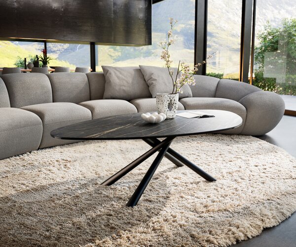 DELIFE Konferenční stolek Edge organický 140x76 cm keramika Laminam® Noir Desir hnědá Sarity kov černá