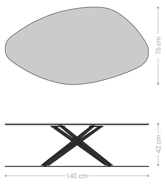 DELIFE Konferenční stolek Edge organický 140x76 cm keramika Laminam® Noir Desir hnědá Sarity kov černá