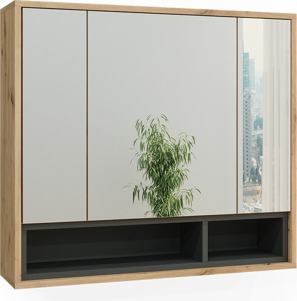 Koupelnová zrcadlová skříňka Vicco Beatrice Dub Artisan/antracit 80 x 72 cm, Model 40161