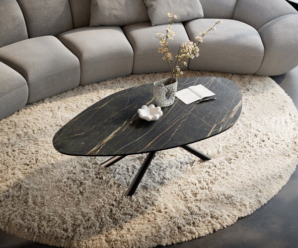 DELIFE Konferenční stolek Edge organický 140x76 cm keramika Laminam® Noir Desir hnědá Sarity kov černá