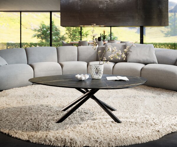 DELIFE Konferenční stolek Edge organický 140x76 cm keramika Laminam® Noir Desir hnědá Sarity kov černá