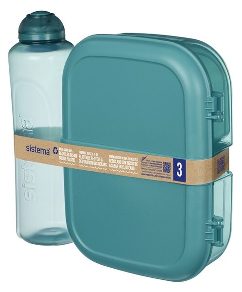 Set svačinového boxu s lahví - Svačinový box Ribbon 1,1 l a láhev Swift 480 ml, mix barev - SISTEMA Barva krabiček SISTEMA: Zelená