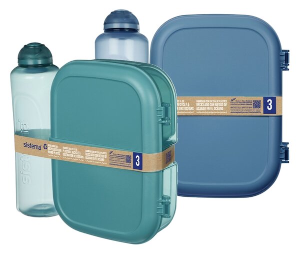 Set svačinového boxu s lahví - Svačinový box Ribbon 1,1 l a láhev Swift 480 ml, mix barev - SISTEMA Barva krabiček SISTEMA: Zelená