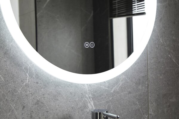 Kulaté zrcadlo – bílé – 60 cm, 30 W, s funkcí proti zamlžování