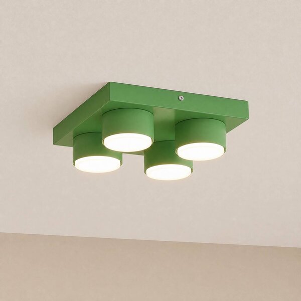 TK Lighting Stropní světlo Brix, zelené, délka 23 cm, 4 žárovky, GX53, stmívatelný, Zelená, Obývací pokoj / jídelna, kov, Moderní