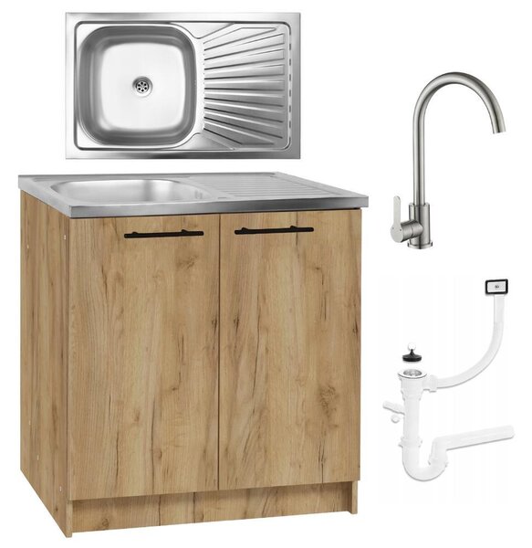 Stamar | Kuchyňská skříňka s dřezem, dub Sonoma, 80 cm, vysoká baterie