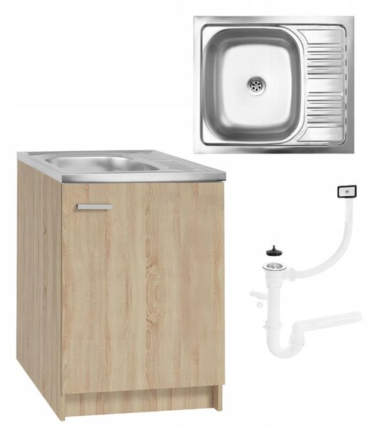 Stamar | Kuchyňská linka s dřezem, Sonoma, Syfon 60 cm, Slim