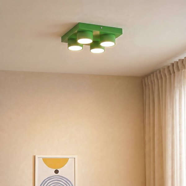 TK Lighting Stropní světlo Brix, zelené, délka 23 cm, 4 žárovky, GX53, stmívatelný, Zelená, Obývací pokoj / jídelna, kov, Moderní