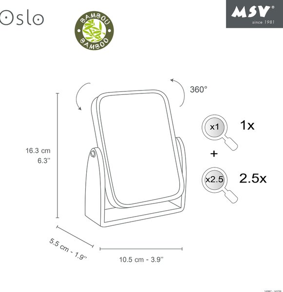 MSV Kosmetické zrcátko Kosmetické zrcátko Koupelnové zrcátko "Oslo" 2,5x zvětšení Bambus - bílé