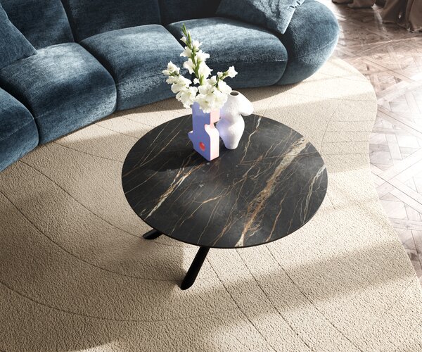DELIFE Konferenční stolek Edge kulatý 90x90 cm keramika Laminam® Noir Desir hnědá Sarity kov černá