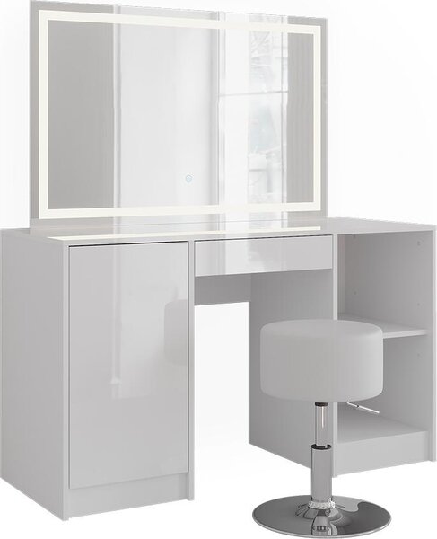 Toaletní stolek Vicco Sherry Bílá/bílý vysoký lesk 128.2 cm s LED zrcadlem a taburetem, Model 57624