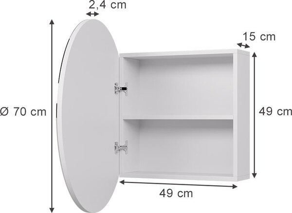 Koupelnová zrcadlová skříňka Vicco Loki Bílá 70 x 70 cm se 2 přihrádkami, Model 56223