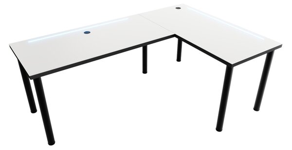 Počítačový rohový stůl LOOK N s LED, 160/110x73-76x50, bílá/černé nohy, pravý
