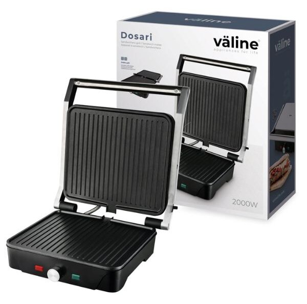 Velký kontaktní gril Väline Dosari, grilovací plocha 28x25cm, 2000W, 180°, 3 roky záruka