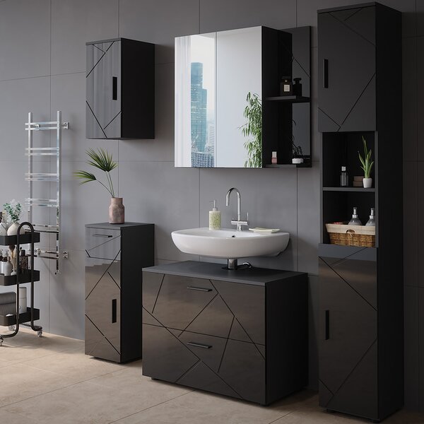 Skříňka se zrcadlem do koupelny Vicco Irma Antracit vysoký lesk/antracit 80 x 75 cm, Model 52079