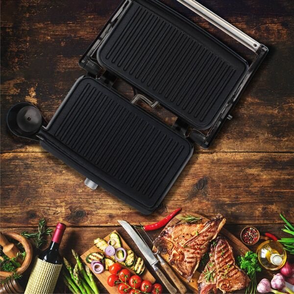 Velký kontaktní gril Väline Amantta, grilovací plocha 27,5x17cm 1500W, 180°, 3 roky záruka
