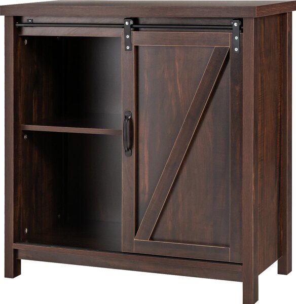 Rozkládací skříňka se širokou horní deskou a 4 přihrádkami, posuvné dveře, 4 protiskluzové nožičky, elegantní příborník do kuchyně, 80 x 40 x 82 cm (d x š x v), hnědá barva