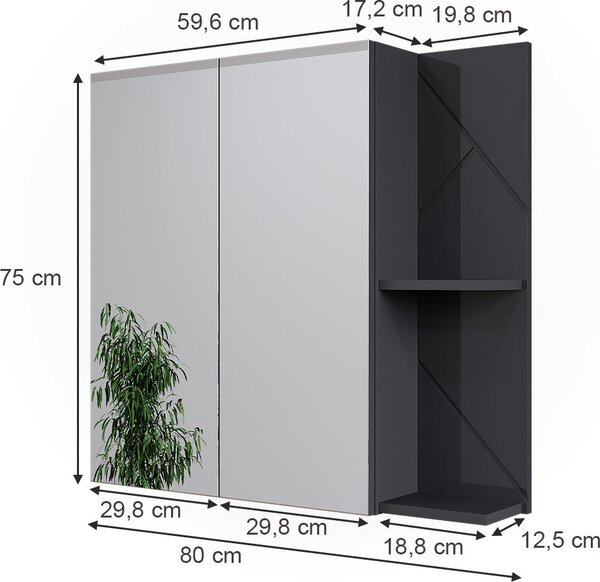 Skříňka se zrcadlem do koupelny Vicco Irma Antracit vysoký lesk/antracit 80 x 75 cm, Model 52079
