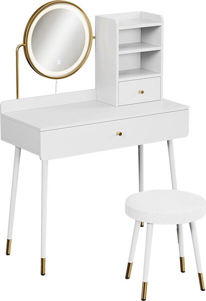 Toaletní stolek Vicco Mirela Bílá 90 cm s LED zrcadlem a taburetem, Model 56651