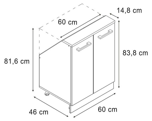 Kuchyňská skříňka pod šikmou střechu Vicco R-Line Ušlechtilá šedá 60 cm se 2 dvířky, Model 58252