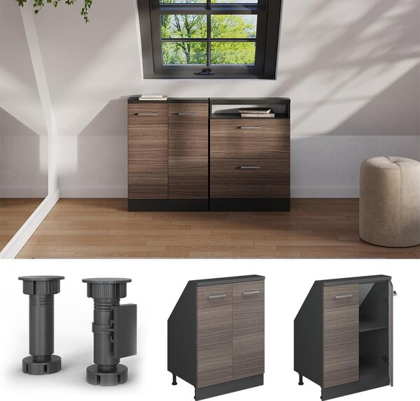 Kuchyňská skříňka pod šikmou střechu Vicco R-Line Ušlechtilá šedá 60 cm se 2 dvířky, Model 58252
