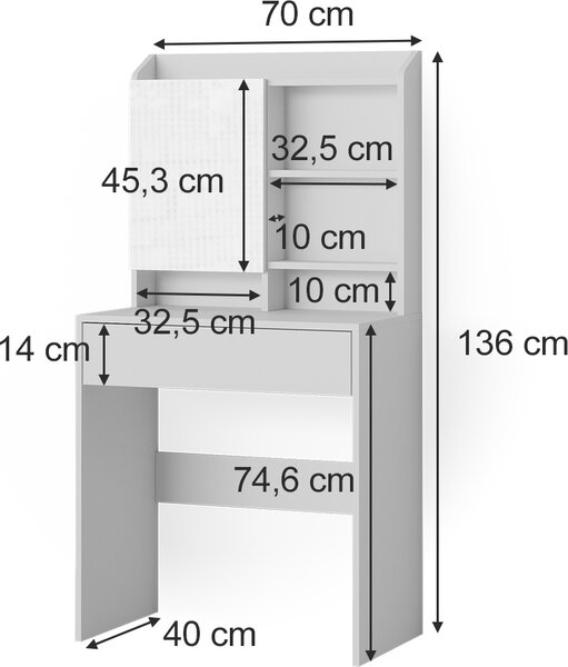 Toaletní stolek Vicco Laura Bílá 70 cm, Model 38166