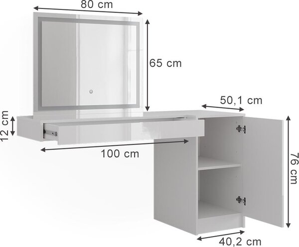 Toaletní stolek Vicco Sherry Bílá 100 cm 4 díly, Model 59567