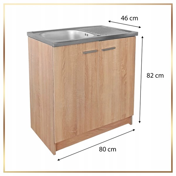 Stamar | Kuchyňská linka, s dřezem, dub Sonoma, kuchyňské spodní skříňky, 80 cm, se sifonem