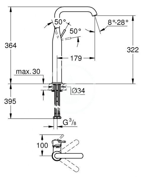 Stojánková umyvadlová baterie Grohe Essence New, zlatá