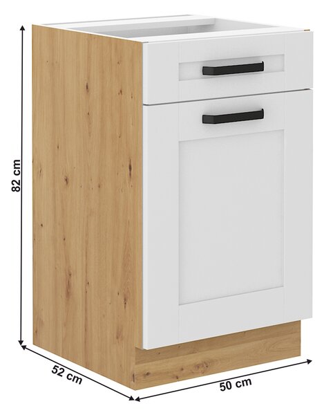 Kondela Dolní kuchyňská skříňka Lula 50 D 1F 1S BB - bílá / dub artisan
