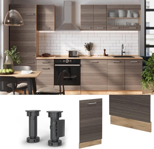 Čelní panel myčky Vicco R-Line Ušlechtilá šedá 45 cm s pracovní deskou, Model 55051
