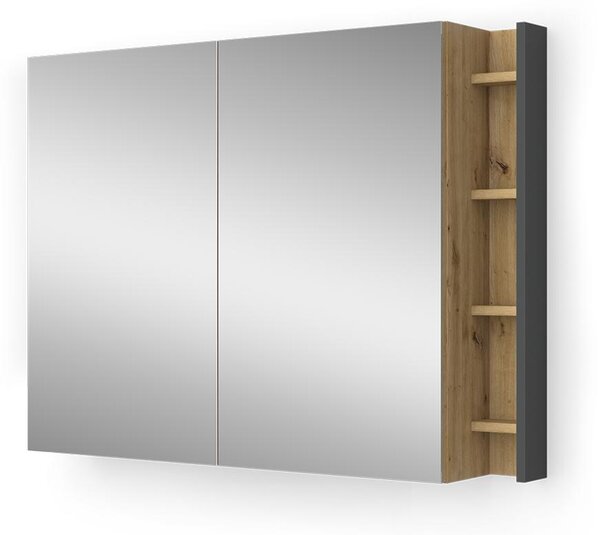 Koupelnová zrcadlová skříňka Vicco Edelin Antracit/Artisan 100 x 75 cm s policemi, Model 57989