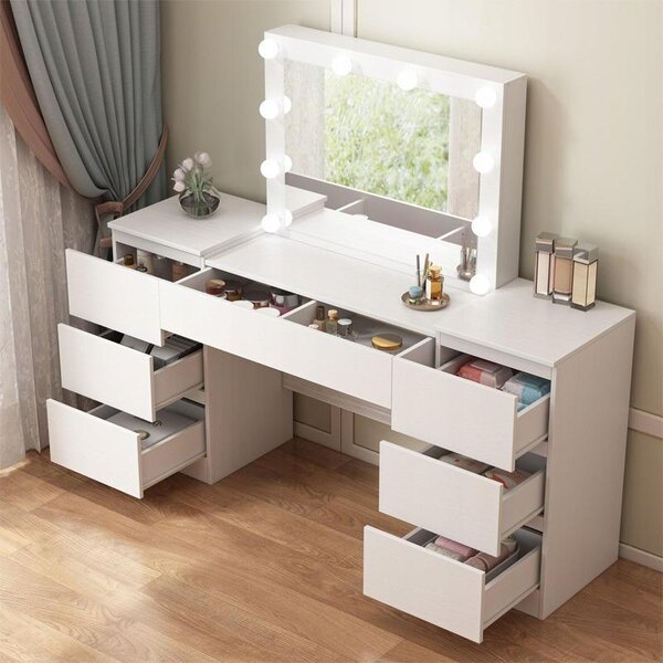 Toaletka se zrcadly a zásuvkami, bílá, na líčení, moderní loft