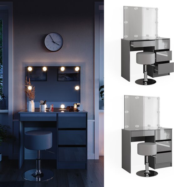 Toaletní stolek Vicco Sherry Šedá 90 cm s osvětlením LED a stoličkou, Model 41285